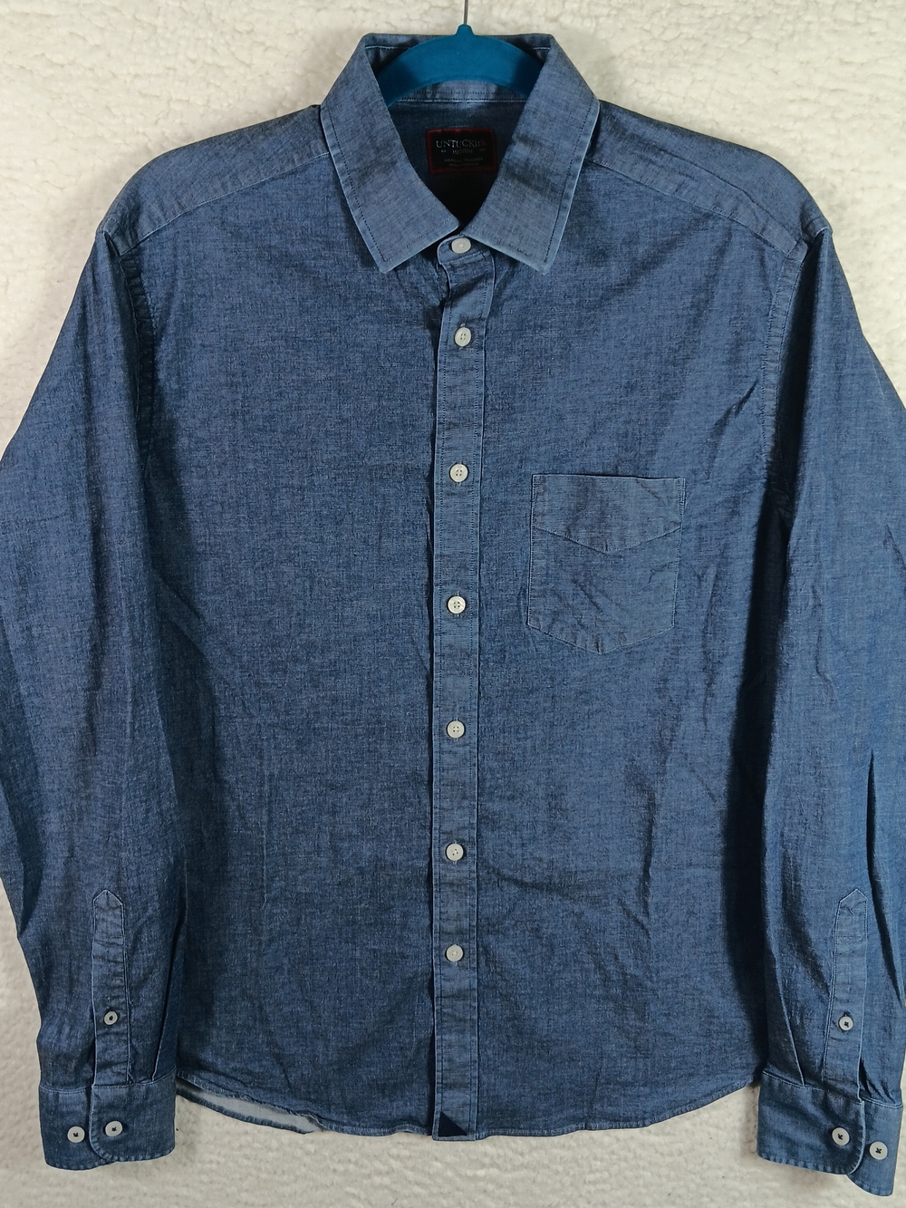 Untuckit Shirt Mens Medium Blue Chambray Long Sleeve Office Preppy